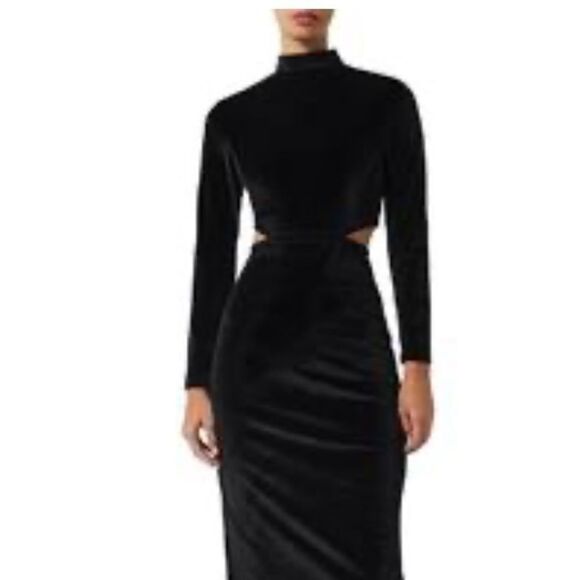 French Connection Womens Sula Black Velvet Cut-Out Semi-Formal Midi Dress - Picture 8 of 15